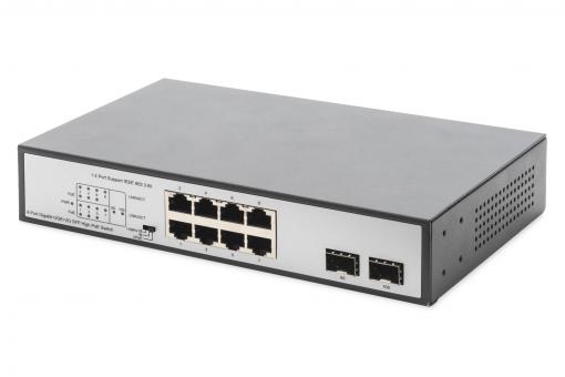 DIGITUS 8 Port Gigabit Switch 8xRJ45 (6xPoE)+ 2G SFP 180W Support 802.3 af/at/bt standard DN-95140