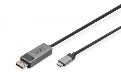 DIGITUS 8K@30Hz. USB type C na DP, Adaptérový kabel HBR3, hliníkové pouzdro, černá 2m DB-300334-020-S
