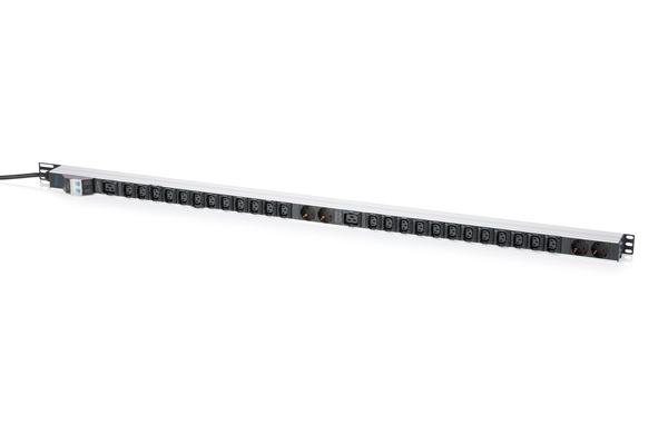 DIGITUS Basis IT PDU, jednofázová 32 A, 24 x C13, 2 x C19, 4 x uzemněné zásuvky, 3m napájecí kabel, zástrčka IE DN-95453