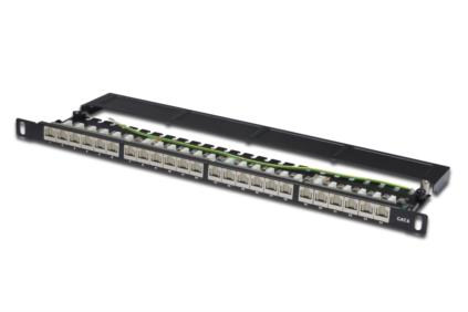 Digitus CAT 6 patch panel, stíněný,24-Port RJ45, s klapkou, 8P8C, LSA, 0.5U, 19 "pro montáž do racku, ba DN-91624S-SL-SH