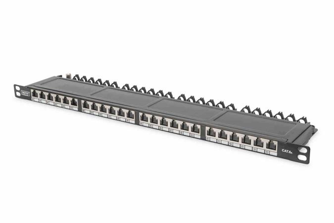 DIGITUS CAT 6a Class EA Patch Panel, shielded 0.5U, 24-port RJ45 incl. dust cover, 8P8C, black RAL9005 DN-91624S-SL-EA