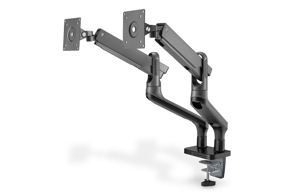 DIGITUS Dvojitý upínací držák monitoru s plynovou pružinou 17-32 ", max. 2 x 9 kg, šedá VESA: 75x75, 100x100 DA-90417