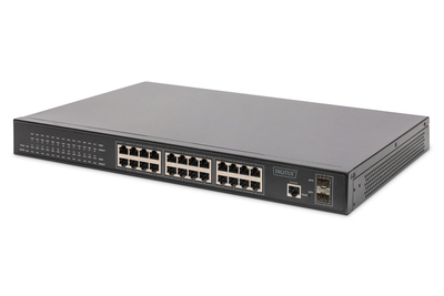 Digitus Gigabitový ethernetový PoE přepínač L2, 24portový PoE + 2 SFP, 380W PoE rozpočet DN-95352