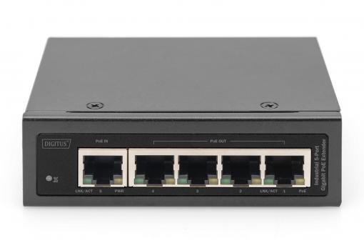DIGITUS Industrial 5-Port Gigabit PoE Extender 1-Port 802.3bt PoE to 4-port 802.3af/at DN-651143