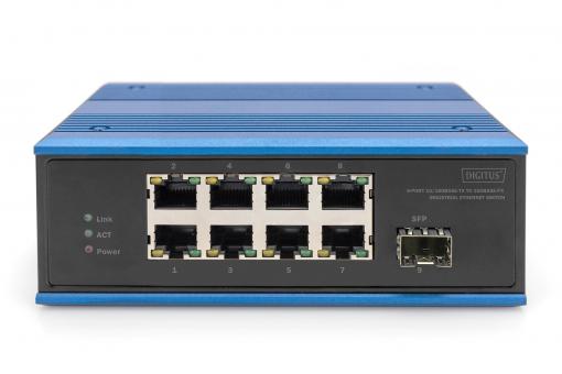 DIGITUS Industrial 8+1 Port Fast Ethernet Switch Unmanaged, 8 RJ45 Ports 10/100 Mbits DN-651132