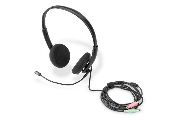 DIGITUS kancelářská náhlavní souprava na uši s redukcí šumu, 3,5 mm Stereo DA-12202