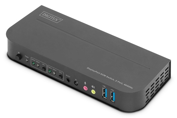 DIGITUS KVM přepínač, 2 porty, 4K60Hz, 2 x DP in, 1 x DP/HDMI out DS-12850