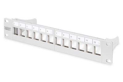 DIGITUS Modular Patch Panel, shielded, 12-Port Blank,1U,254mm (10") Rack Mount, grey RAL 7035 DN-91419
