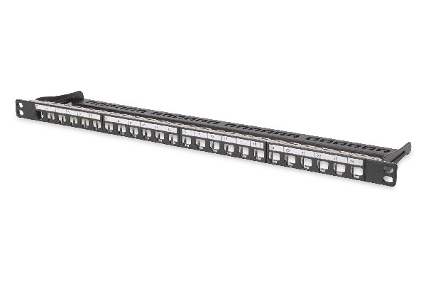 Digitus Modular Patch Panel, shielded 24-port, label field, 0.5U, rack mount, color black RAL 9005 DN-91422