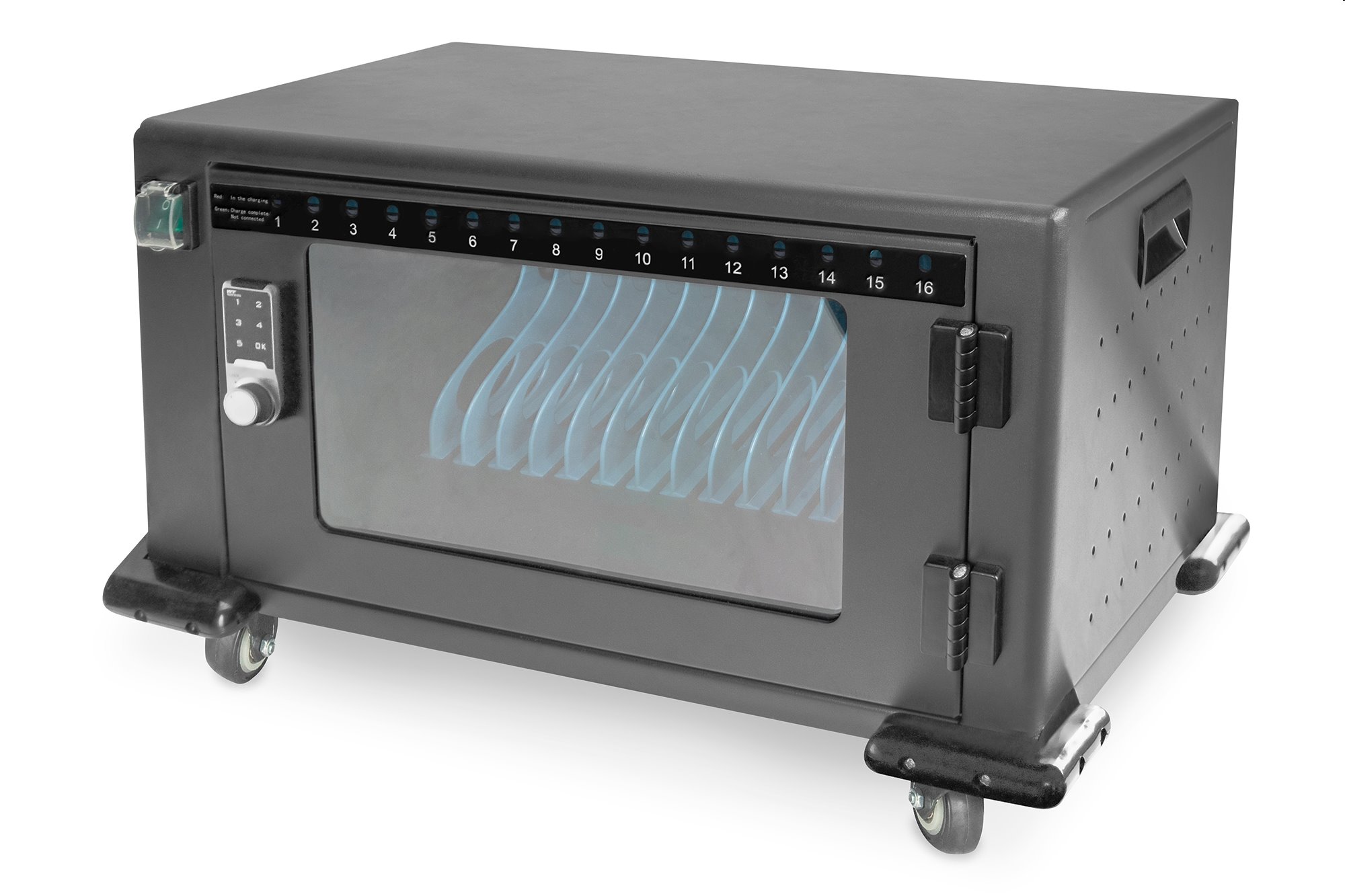 DIGITUS Nabíjecí vozík, 14", USB-C, elektronický PIN zámek,16 nabíjecích základen, ventilátor, 384 x 550 x 375 DN-45007