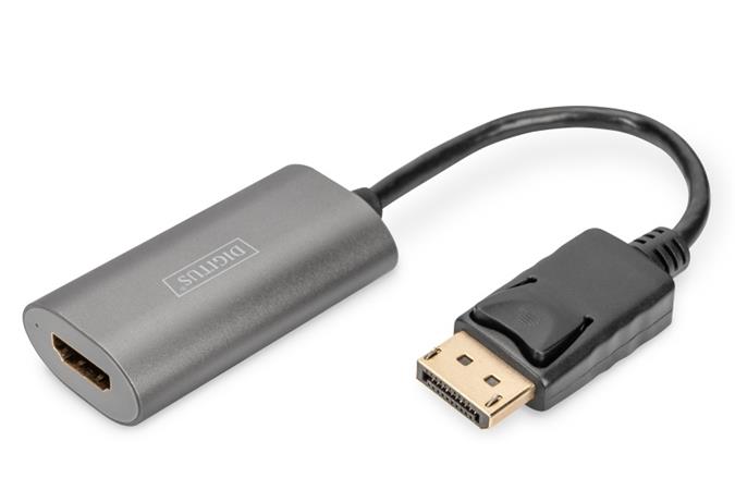 Digitus Převodník DP - HDMI, 20 cm 8K/60Hz, šedý, hliníkové pouzdro DA-70823
