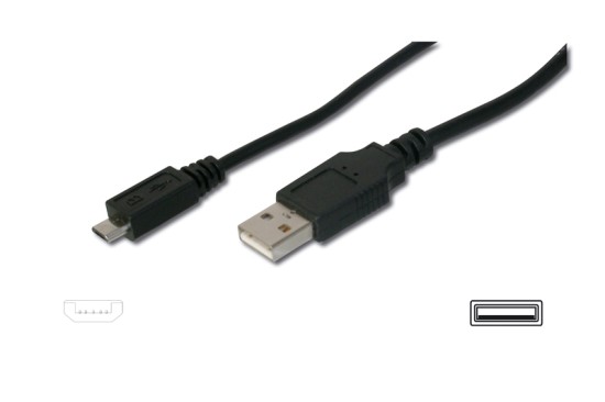 Digitus USB 2.0 kabel USB A samec na USB micro B samec, 2x stíněný, Měď, 1,8m