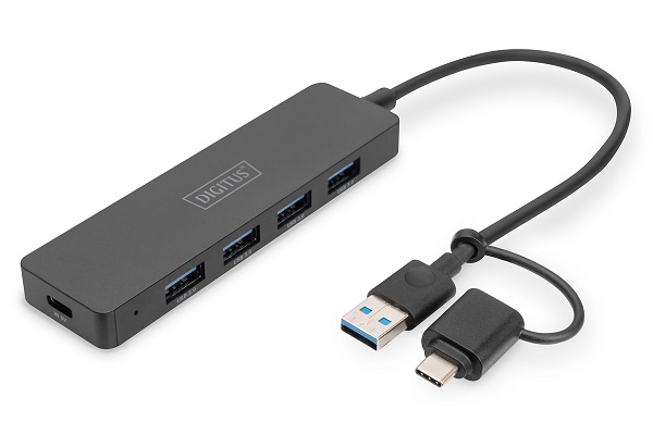 Digitus USB 3.0 Hub 4-Port, Slim Line, 0,2m kabel DA-70235