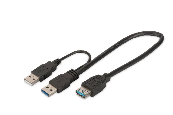 Digitus USB 3.0 Y-adapter cable, type 2xA - A M/M/F, 0.3m, Super Speed, bl DB-300140-003-S