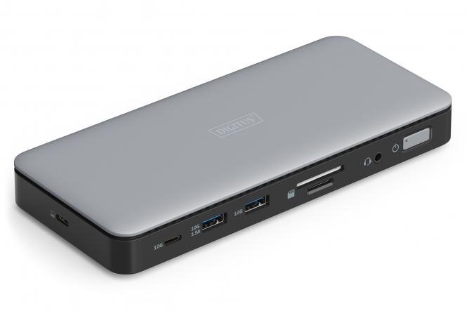 Digitus USB-C dokovací stanice, 11 portů: 2× HDMI, 1× DisplayPort, 2× USB-A, 1× USB-C, 1× RJ45, 1× DC, 1× audio DA-70917