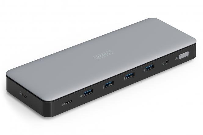 Digitus USB-C dokovací stanice, 13 portů: 3× HDMI, 2× DisplayPort, 4× USB-A, 1× USB-C, 1× RJ45, 1× DC, 1× audio DA-70918