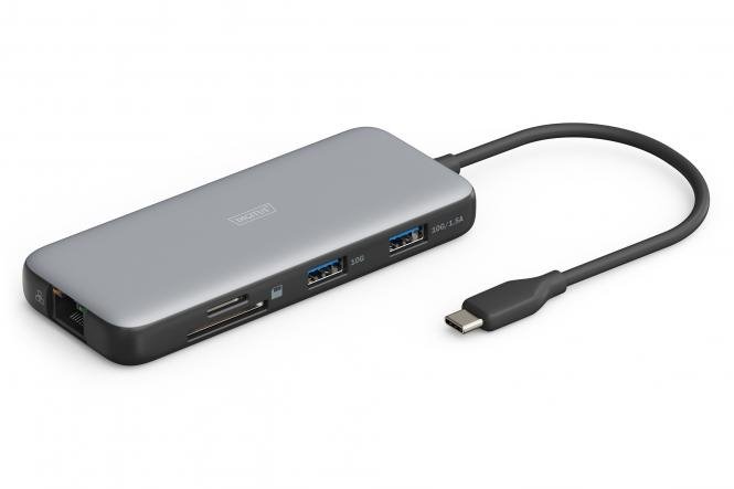 Digitus USB-C dokovací stanice, 7 portů: 1× HDMI, 3× USB 3.2 Gen 2, 1× RJ45, 1× SD, 1× MicroSD, 1× PD DA-70914