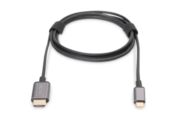 Digitus USB-C - HDMI kabelový adaptér, 1,8 m 4K/30 Hz, černý, kovový kryt DA-70821