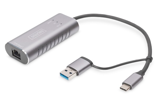 DIGITUS USB Type-C™ Gigabit Ethernet Adapter 2.5G, USB-C™ + USB A (USB3.1/3.0) DN-3028