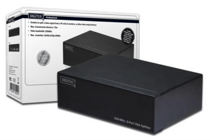 Digitus Video Splitter 1 PC, 2 Monitors, 350 MHz, 350 MHz,HDSUB 15/M - 2 X HDSUB 15/F, Max. Res. 2048x1536p DS-41100