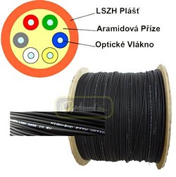 DROP FTTx 8 optická vlákna singlemode 9/125, G.657A BLACK LSOH 7042