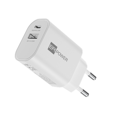 Dual GaN Charger 33W 1 USB-C/1 USB-A PD/PPS/QC - White ERPW33G1C1A-WH