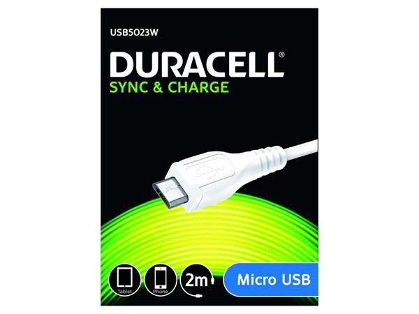 Duracell - napájecí a synchronizační kabel pro Micro USB zařízení bílý 2m USB5023W