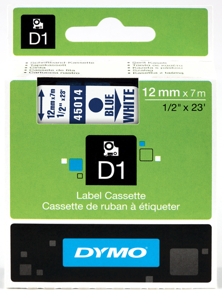 Dymo originál páska do tlačiarne štítkov, Dymo, 45014, S0720540, modrý tlač/biely podklad, 7m, 12mm
