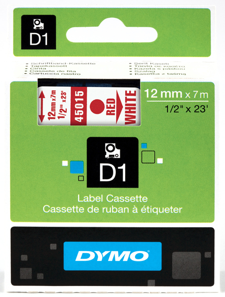 Dymo originál páska do tlačiarne štítkov, Dymo, 45015, S0720550, červený tlač/biely podklad, 7m, 12