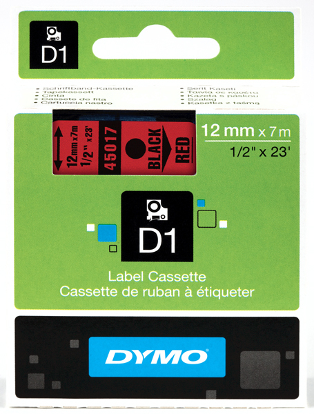 Dymo originál páska do tlačiarne štítkov, Dymo, 45017, S0720570, čierny tlač/červený podklad, 7m, 1