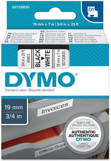 Dymo originál páska do tlačiarne štítkov, Dymo, 45803, S0720830, čierny tlač/biely podklad, 7m, 19m