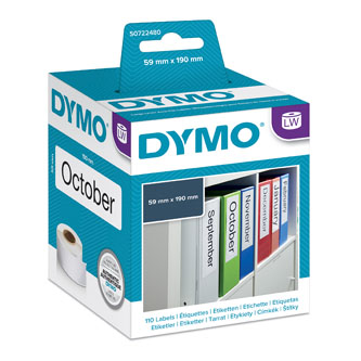 Dymo papierové štítky 190mm x 59mm, biele, na široké poradače, 110 ks, 99019, S0722480