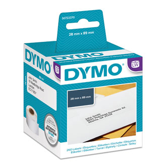 Dymo papierové štítky 89mm x 28mm, biele, adresná, 2X130 ks, 99010, S0722370