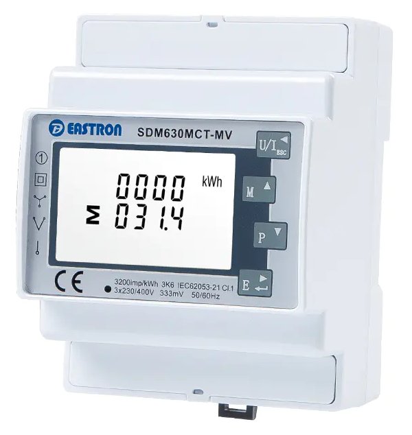 Eastron SDM630MCT-MV (NON-MID), 0,333mV vstup Modbus, RS485, třífázový, pulsní výstupy