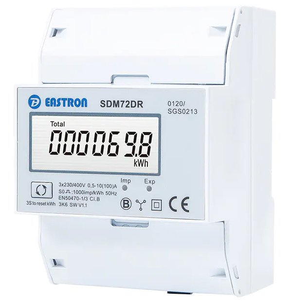 Eastron SDM72DR-MID, Multifunkční elektroměr, aktuální výkon, celková spotřeba, pulsní výstup, třífázový, 100A