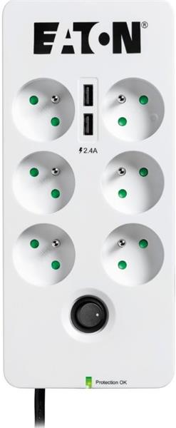 EATON přepěťová ochrana Protection Box 6 USB FR, 6 zásuvek + 2x USB PB6UF