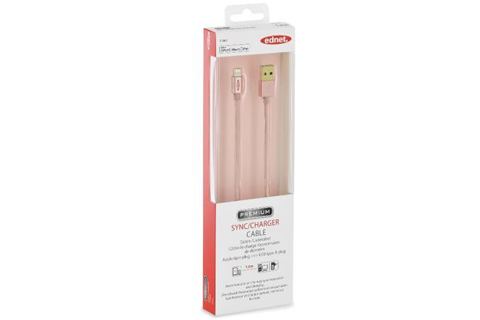 Ednet - Apple IP5/6 nabíjecí a datový kabel, Apple 8pin - USB A St/St, 1,0m, High Speed, UL, MFI, zlacené konekt 31063