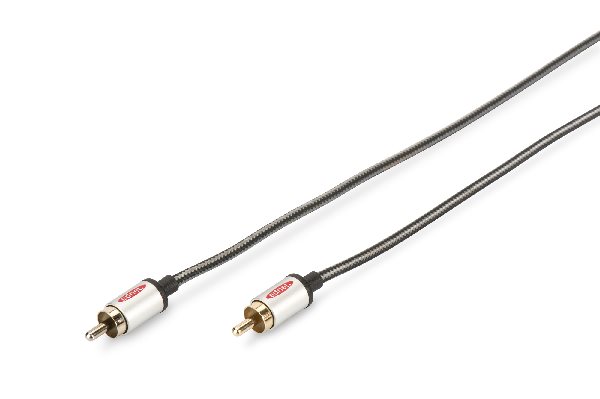 Ednet Audio connection cable, 1x RCA M/M, 2,5m, mono, shielded, cotton, gold, si/bl 84596