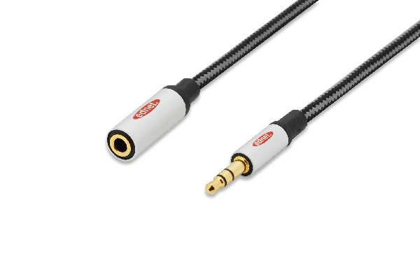 Ednet Audio extension cable, stereo 3.5mm M/F, 3.0m, CCS, shielded, cotton, gold, si/bl 84541