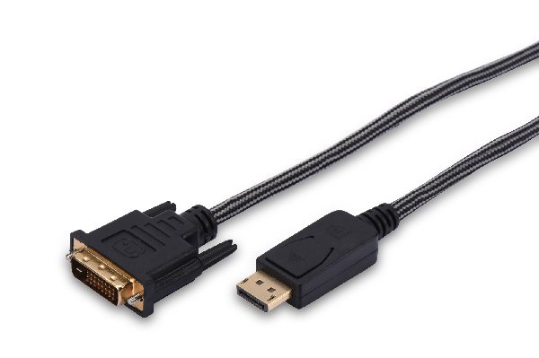 Ednet DisplayPort adapter cable, DP - DVI (24+1) M/M, 2.0m, w/interlock, DP 1.1a compatible, CE, cotton, gold, bl 84502