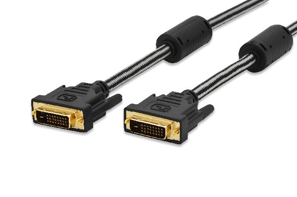 Ednet DVI connection cable, DVI(24+1), 2x ferrit M/M, 3.0m, DVI-D Dual Link, cotton, gold, bl 84521