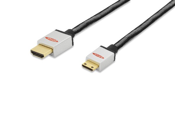 Ednet HDMI High Speed connection cable, type C - type A M/M, 2.0m, Full HD, cotton, gold, si/bl 84488