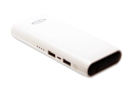 EDNET Power Bank pro smartphony, tablety, MP3 přehrávače, bílý kryt, 10000mAh, výstup: 1x 5V/2.1A, 1x 5V/1A 31883
