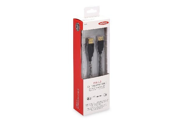 Ednet USB 2.0 extension cable, type A M/F, 1.8m, USB 2.0 conform, cotton, gold, bl 84189
