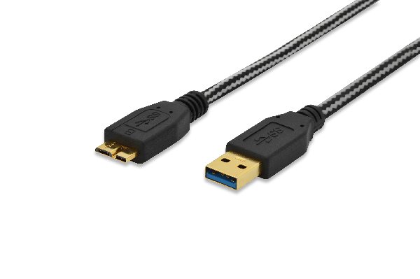 Ednet USB 3.0 connection cable, type A - micro B M/M, 1.8m, USB 3.0 conform, cotton, gold, bl 84233