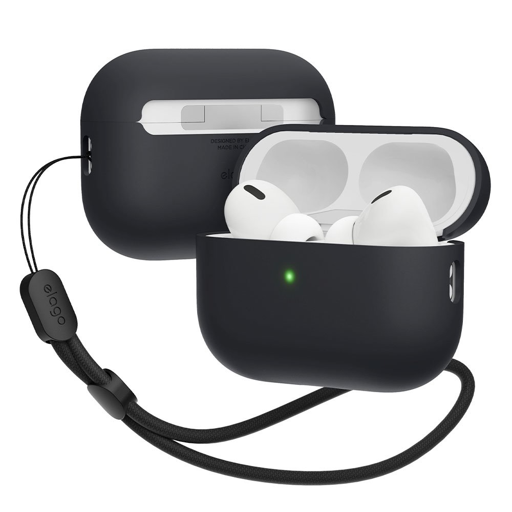 Elago Airpods Pro 2 Liquid Hybrid Case with Nylon Lanyard - Black EAPP2RH-BA-ROSTR-BK