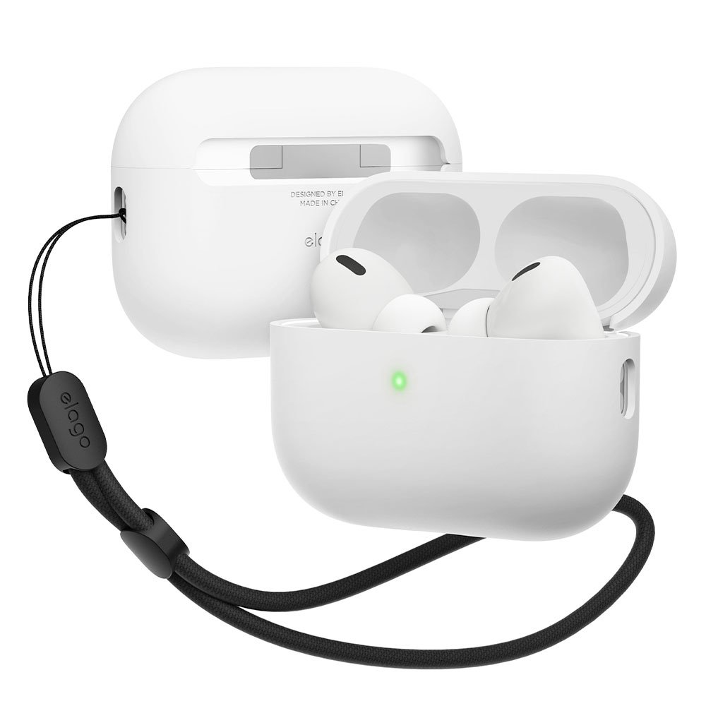 Elago Airpods Pro 2 Liquid Hybrid Case with Nylon Lanyard - White EAPP2RH-BA-ROSTR-WH