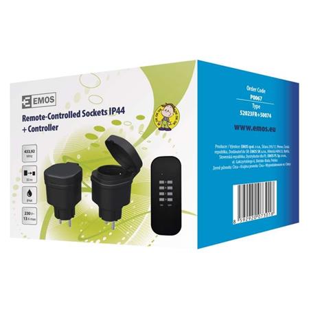 Emos P0067 - bezdrátově ovládané zásuvky, 2 zásuvky IP44 + 1 ovladač 1905110001