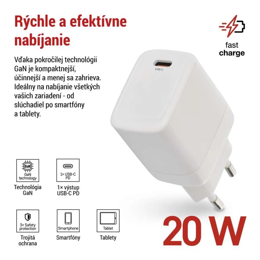 EMOS USB adaptér do siete PD, 1x USB-C, 20 W max V01G20