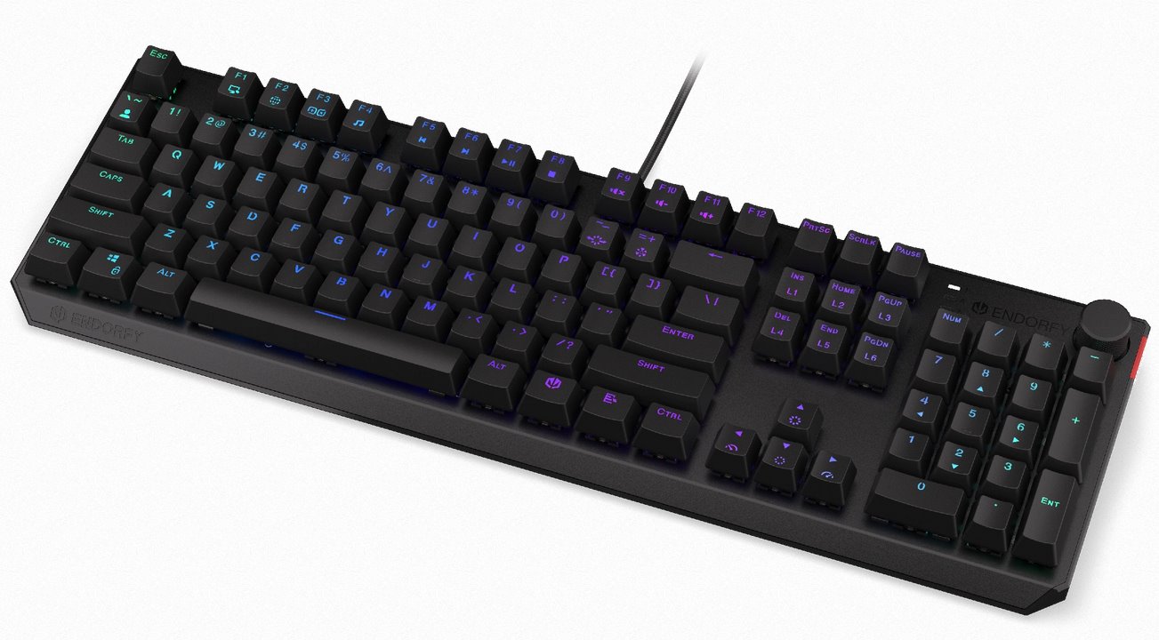 Endorfy herní klávesnice Thock Blue / USB / blue sw. / drátová / mech. / US / / PBT double-shot keycaps / černá EY5A121